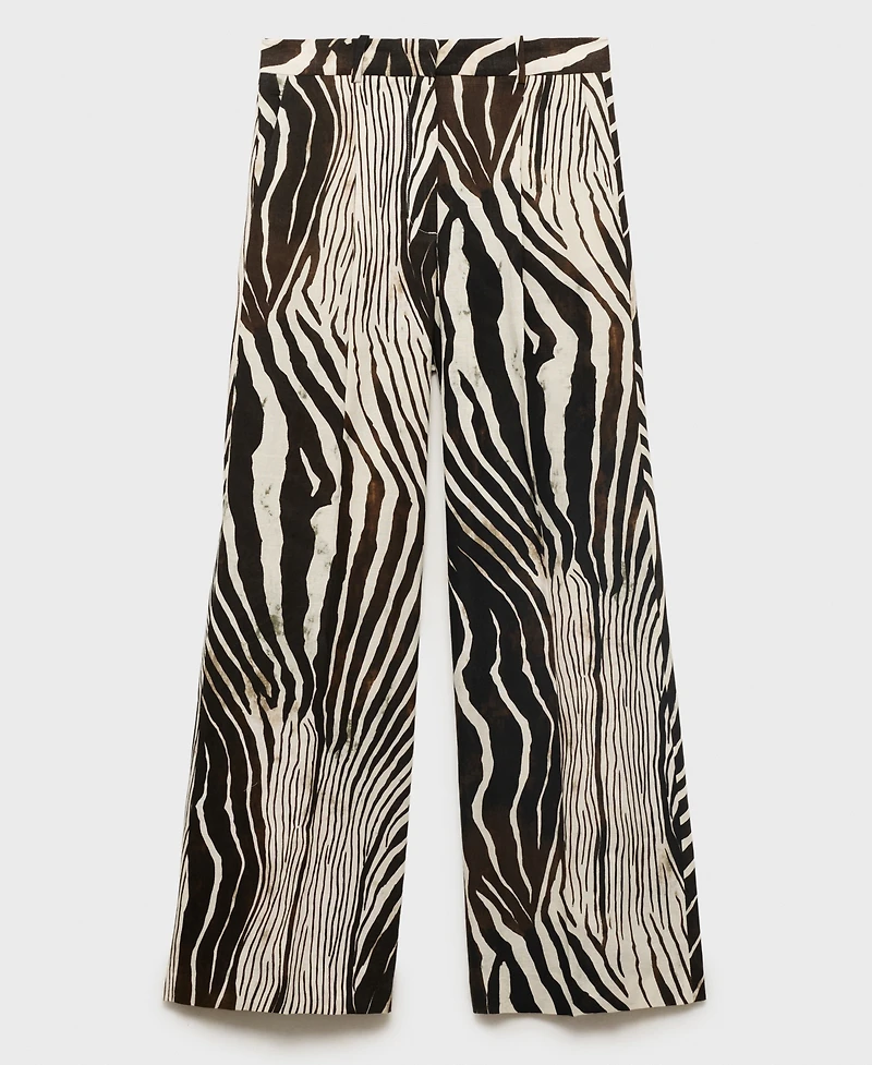 Mango Women's Zebra-Print Linen Pants