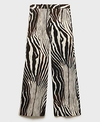 Mango Women's Zebra-Print Linen Pants