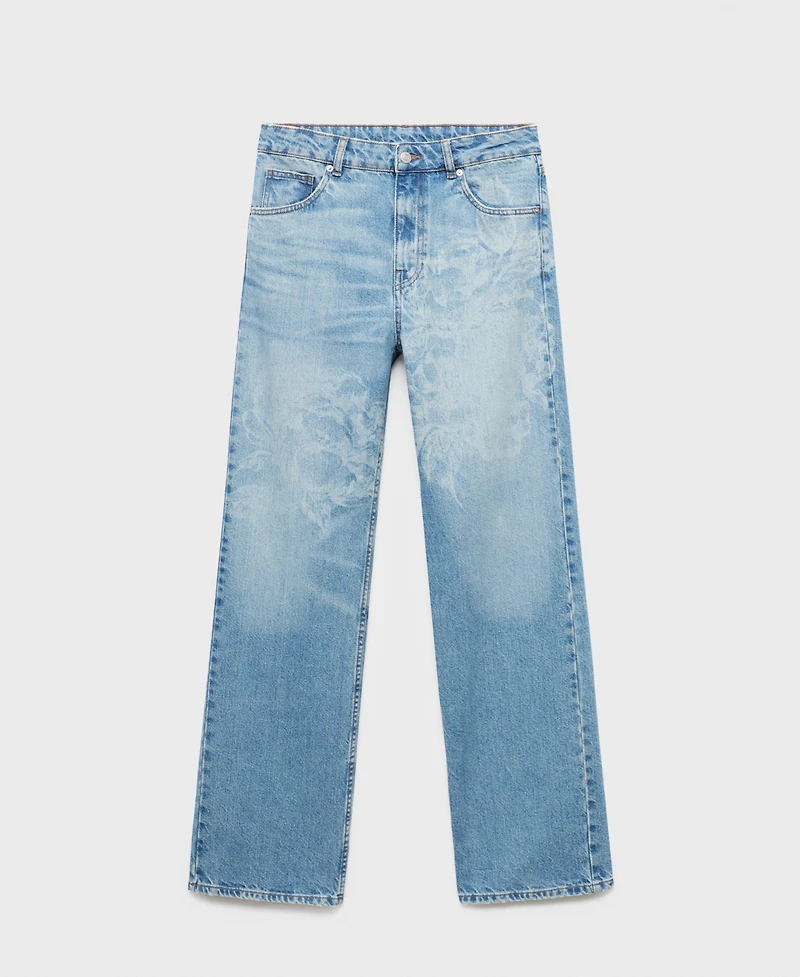 Mango Women's Floral Pattern Straight-Leg Jeans