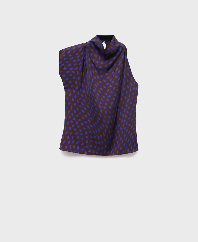 Mango Women's Draped Collar Polka-Dot Blouse