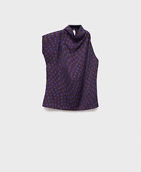 Mango Women's Draped Collar Polka-Dot Blouse