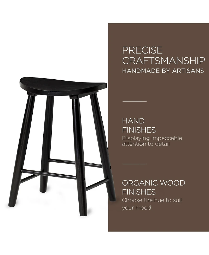 Maven Lane Luna Counter Stool in Rustic Black Wood Finish, Set of 3