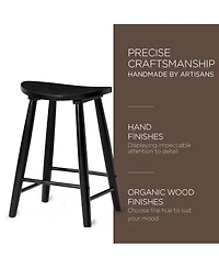 Maven Lane Luna Counter Stool in Rustic Black Wood Finish, Set of 3