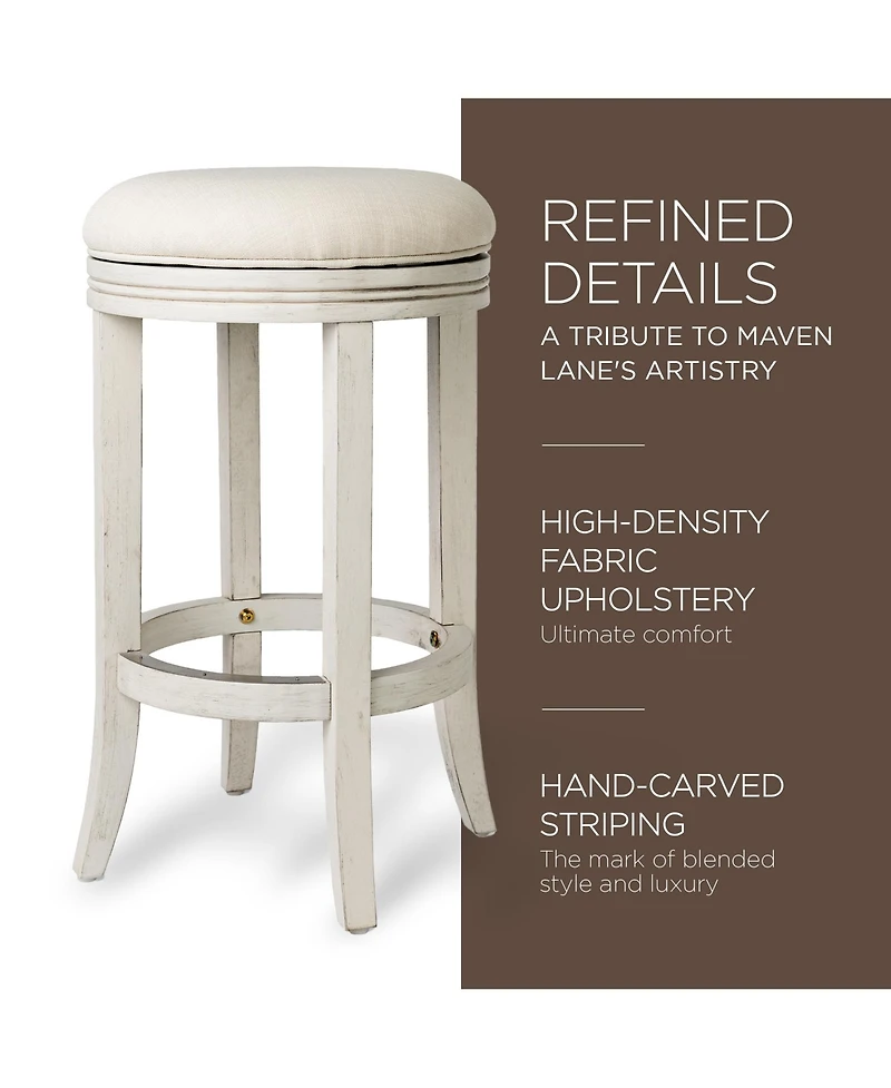 Maven Lane Eva Counter Stool, White Oak Finish w/ Natural Color Fabric, Set of 3