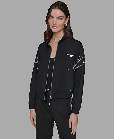 Karl Lagerfeld Paris Women's Rhinestone Trim Zip Jacket