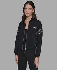 Karl Lagerfeld Paris Women's Rhinestone Trim Zip Jacket
