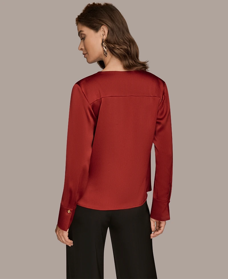 Donna Karan New York Women's Long Sleeve Faux Wrap Top