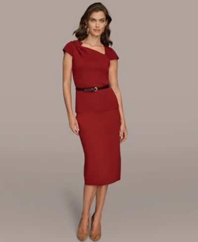 Donna Karan New York Womens Short Sleeves Asymmetric Belted Sweater Straight Sweater Skirt