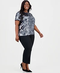 Anne Klein Plus Sequinned Chiffon-Trim Top