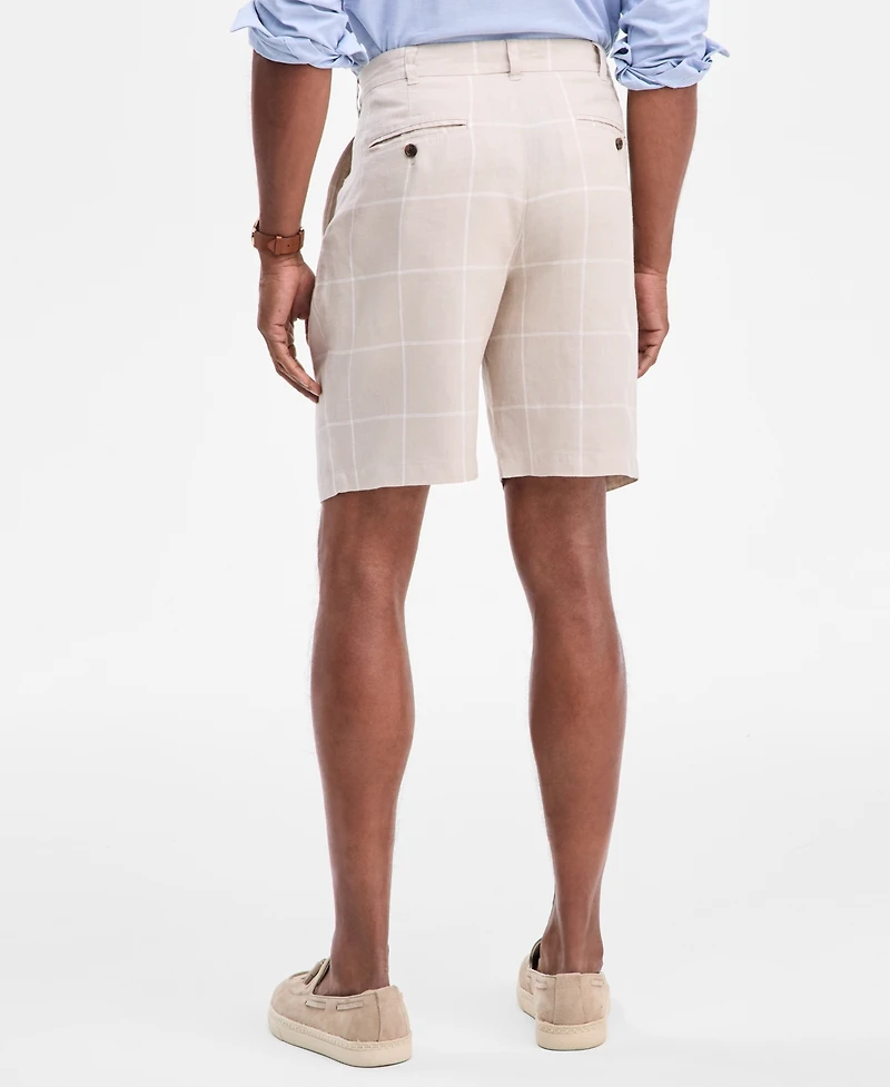 Club Room Men's Classic-Fit Window Pane Linen Shorts, Macy's Exclusive