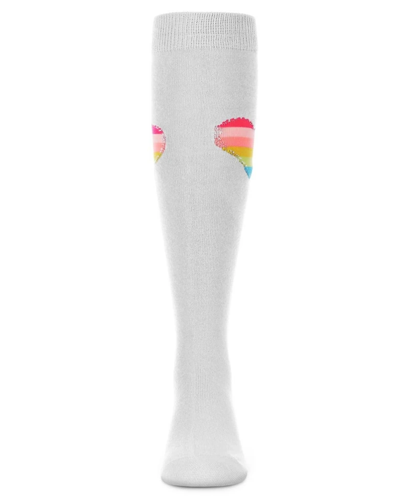 Memoi Little Girls Neon Stitched Heart Cotton Blend Knee High Sock