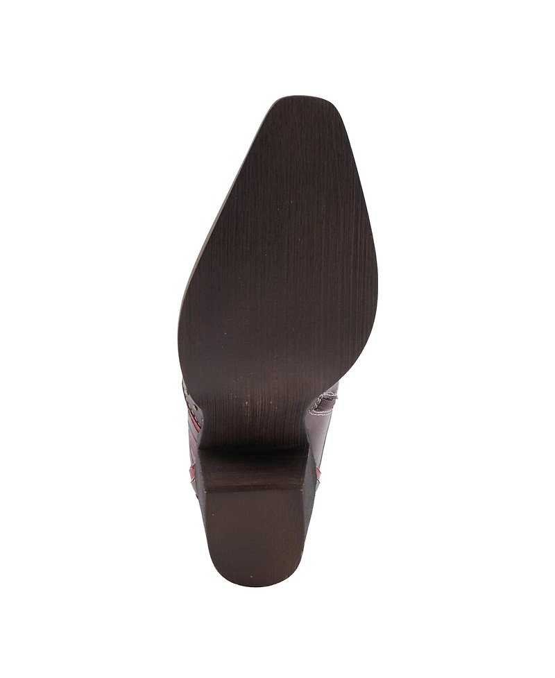 L Artiste Women s Rebamac Western Floral Embossed Leather Mid-Calf Cowboy Booties with Snip Toe and Zipper Closure