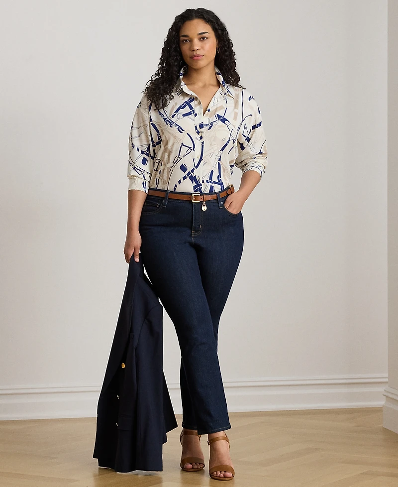 Lauren Ralph Plus Belted Printed Shirt