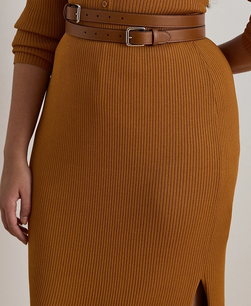 Lauren Ralph Plus Rib-Knit Pencil Midi Skirt