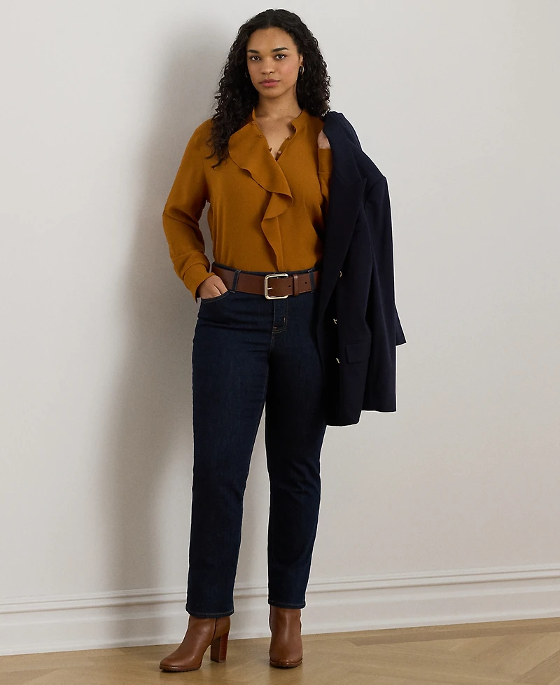 Lauren Ralph Plus Ruffle Trimmed Tunic Top