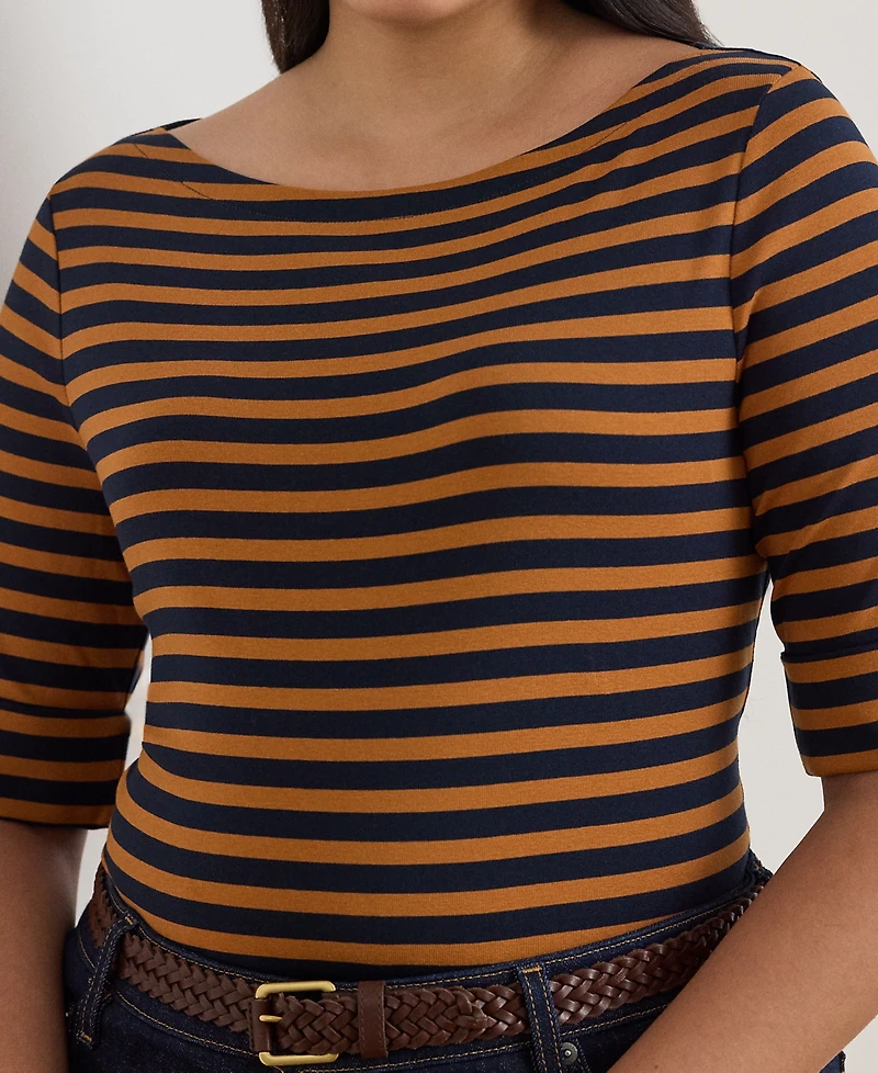 Lauren Ralph Plus Striped Boat Neck T-Shirt