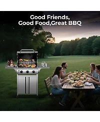 Cowsar Food Grade Stainless Steel 3-Burner Propane Gas Grill, 24000BTU , Foldable Side Table, Barbecue Grill for Outdoor Cooking, Backyard, Patio