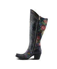 L'Artiste Women's Mallorie Hand-Painted Cowboy Boots with Floral and Butterfly Shaft Design, Snip Toe, Inside Zipper, Velvet Lining – Weste