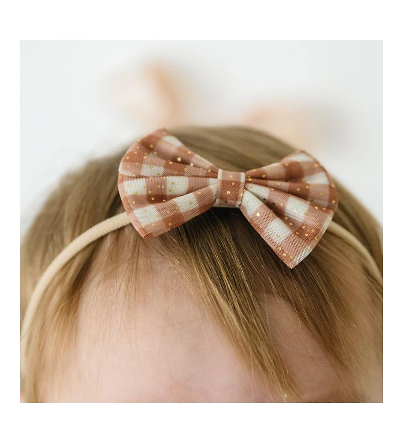 Sweet Wink Baby Girl's Gingham Printed Tulle Bow Baby Headband