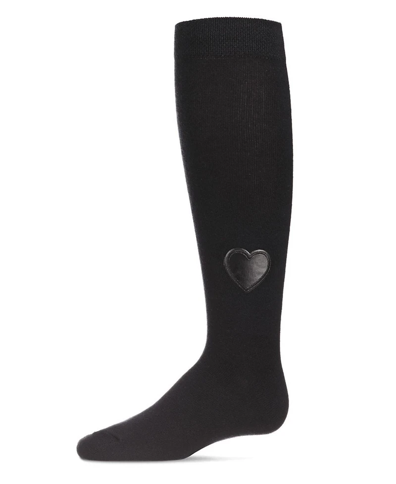 Memoi Little Girls Heart Patch Cotton Blend Knee High Socks