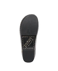 L Artiste Women s Burbank Hand-Painted Leather Clogs with Floral Embossing and Elastic Insets