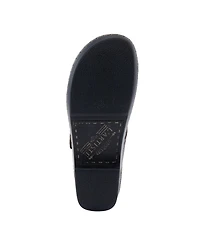 L'Artiste Women's Flochino Hand-Painted Leather Clogs with Floral Ankle Strap, Scalloped Edges, Brass Buckles, and Plush Microsuede Footbed –