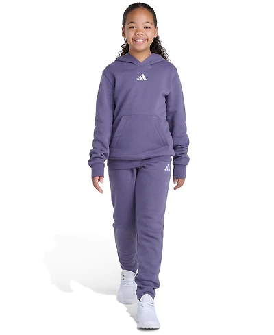 Adidas Big Girls 8-16 Two Piece Long Sleeve Small Logo Fleece Pullover Hoodie and Jogger Set