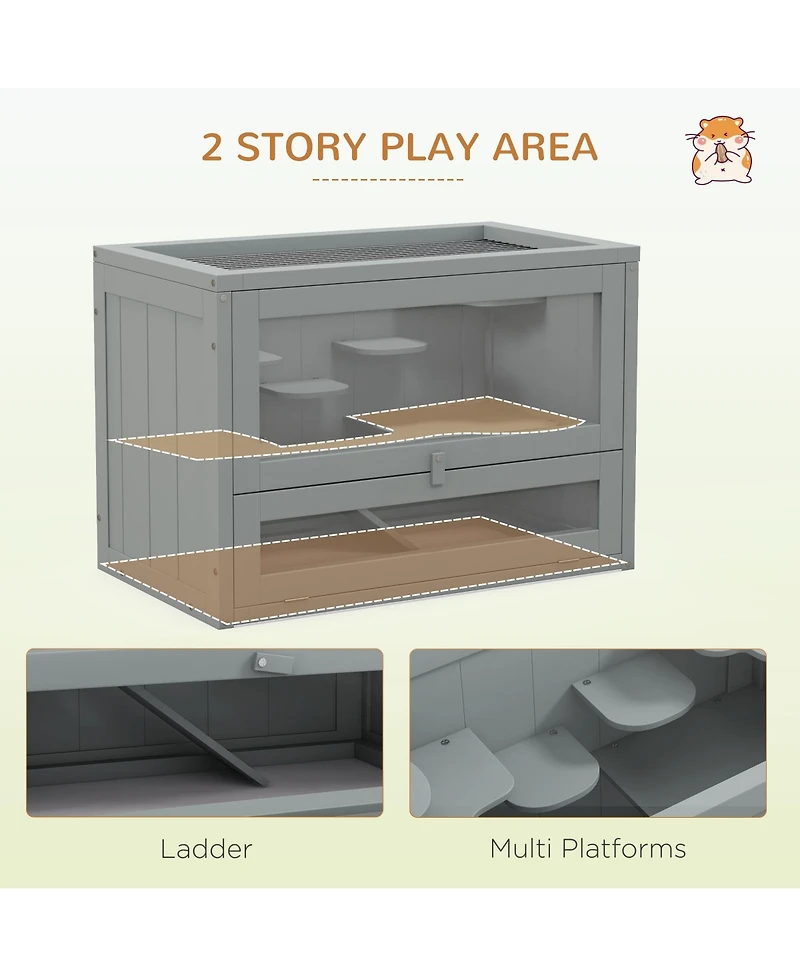 PawHut 2-Level Hamster Cage with Openable Top, Door, Shelf, Ladder,