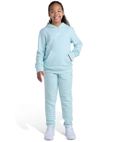 Adidas Big Girls 8-16 Two Piece Long Sleeve Small Logo Fleece Pullover Hoodie and Jogger Set