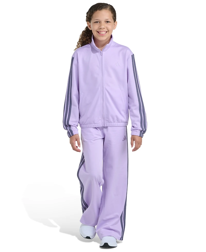 Adidas Big Girls 8-16 two-Piece Full-Zip Jacket and Wide Leg Tricot Pants Set