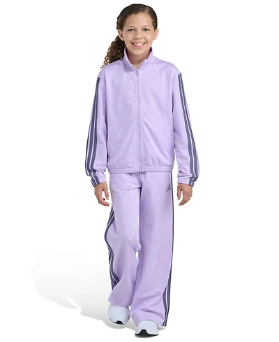 Adidas Big Girls 8-16 two-Piece Full-Zip Jacket and Wide Leg Tricot Pants Set