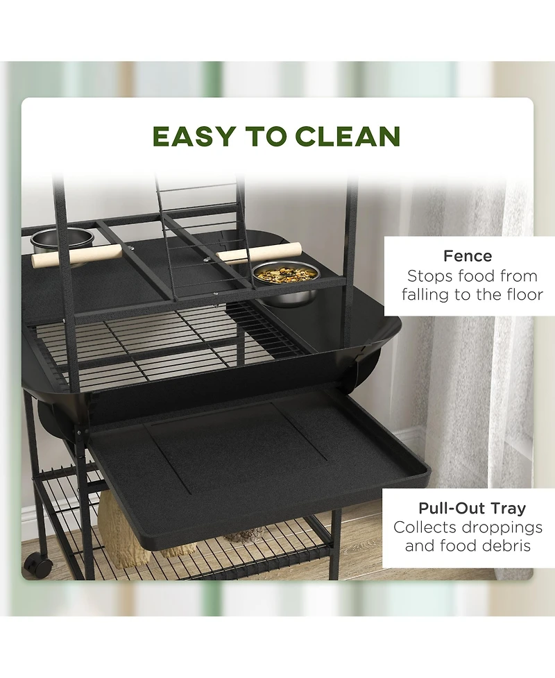 PawHut Bird Sd with Wheels for Indoor Outdoor Small Parrot, Dark