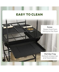 PawHut Bird Sd with Wheels for Indoor Outdoor Small Parrot, Dark