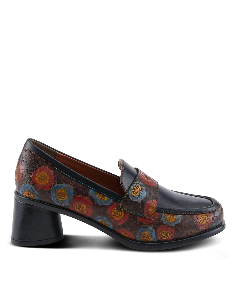 L'Artiste Women's Rivoire Hand-Painted Floral Loafer with Sculpted Heel and Cushioned Insole