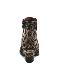 L'Artiste Women's Dessalynn Floral and Animal Print Suede Ankle Boots with Velvet Lining, Decorative Button, Side Zipper, Sculpted Mid Heel – Arti