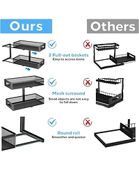 Under Sink Organizer, 2 Tier Pull Out Cabinet Organizer Baskets with Mesh Sliding Drawers, Slide Out Storage Shelf for Home, Kitchen, Bathroom, Pantry