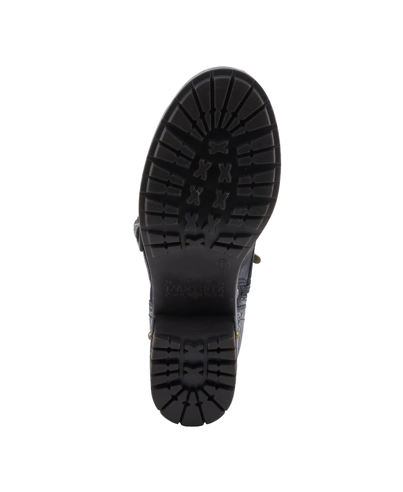 L'Artiste Women's Kisha-Boss Tall Leather Combo Boots with Lace-Up Front, Inside Zipper, Stretch Strap, and Lug Sole – Fashion Utility Style wi