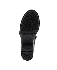 L'Artiste Women's Kisha-Boss Tall Leather Combo Boots with Lace-Up Front, Inside Zipper, Stretch Strap, and Lug Sole – Fashion Utility Style wi