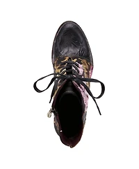 L'Artiste Women's Siren Embroidered Floral Lace-Up Booties with Embossed Leather, Scalloped Trim & Cone Heel