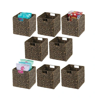 mDesign Woven Hyacinth Kitchen Storage Organizer Basket Bin, 8 Pack, Black Wash