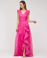 Js Collections Women's Cascading-Ruffle Flutter-Sleeve Gown