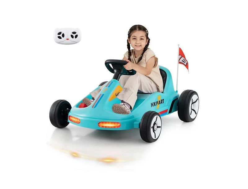 12V Electric Go-Kart for Kids Race Toy with Remote Control and Music - Blue