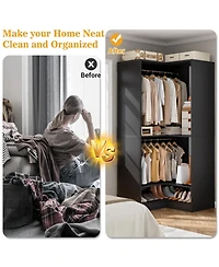 Corner Closet System with Upper & Lower Hanging Areas, Wardrobe Organizer Shoe Shelf