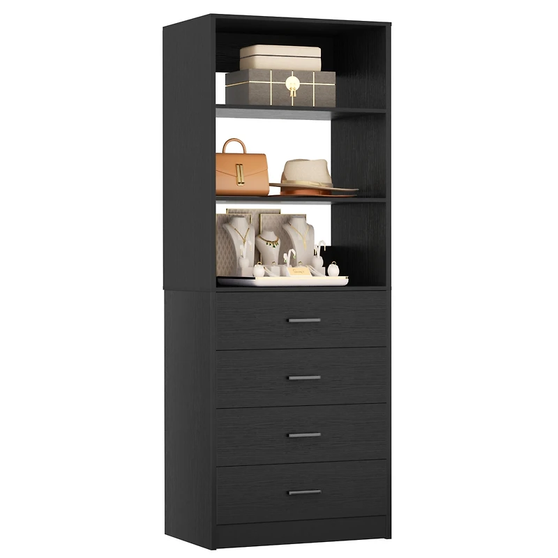 21.3" Closet Drawer System, Walk-in Closet Tower with 4 Wooden Drawers and Shelves