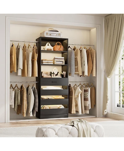 Aheaplus 8FT Wall Mounted Closet System with 4 Drawers and Hanging Rods, Garment Rack Shelves