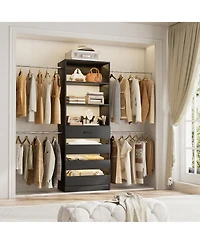 Aheaplus 8FT Wall Mounted Closet System with 4 Drawers and Hanging Rods, Garment Rack Shelves