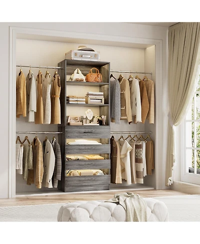 Aheaplus 8FT Wall Mounted Closet System with 4 Drawers and Hanging Rods, Garment Rack Shelves