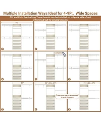 Aheaplus 96 inches Closet Organizer System with 4 Reversible Shelves and Wood Drawers, Wardrobe Clothes Rack Hanging Rods
