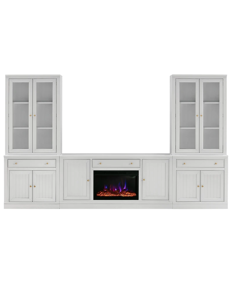 Furniture Amren 65" Wood 2 Door Console with 2 Door Hutches and 2 Door Bases with Drawers and Fireplace Insert