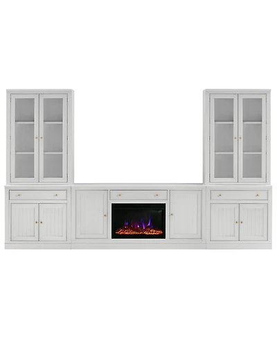 Furniture Amren 65" Wood 2 Door Console with 2 Door Hutches and 2 Door Bases with Drawers and Fireplace Insert